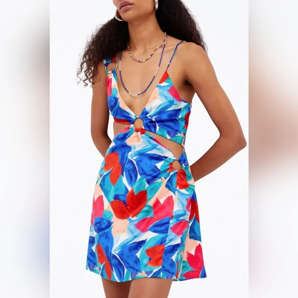 For Love And Lemons | Dresses | Nwt Lorenza Blue Floral Cutout Satin Mini  Dress For Love And Lemons | Poshmark